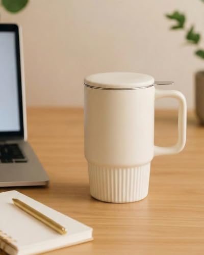 20oz Ceramic Tea Mug with Stainless Steel Infuser - Matte Buttercream