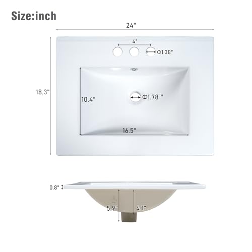 24-Inch Modern Bathroom Vanity Set with Ceramic Sink, 2 Drawers, 1 Door
