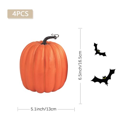 6 Inch Artificial Foam Pumpkins - 4 Piece Set for Fall Harvest Decor