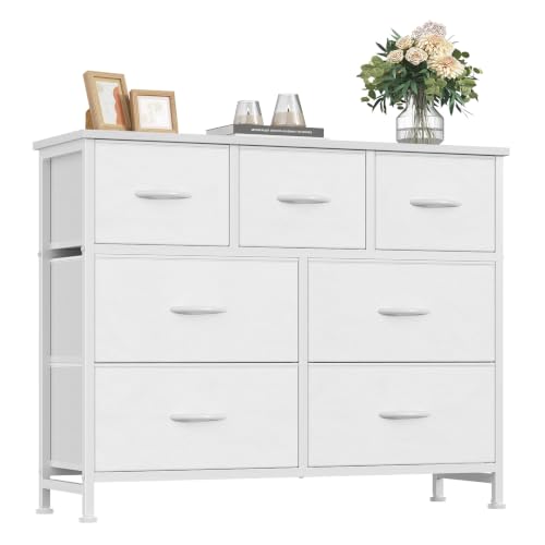 7-Drawer Fabric Dresser with Wood Top, Metal Frame Storage Organizer