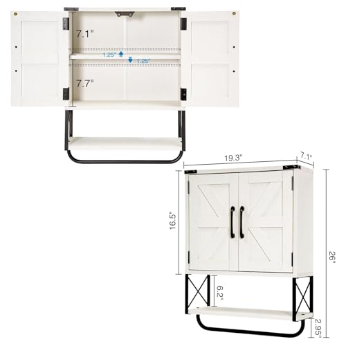 Farmhouse Medicine Cabinet with Barn Doors and Towel Rack, Wood Wall Storage