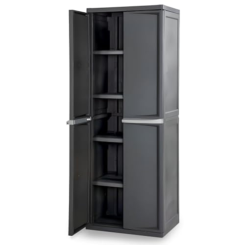 4-Shelf Plastic Storage Cabinet with Adjustable Shelves - Gray Organizer
