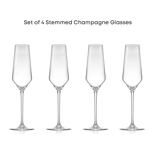 JoyJolt Layla Collection Champagne Glasses Set of 4 - Elegant Crystal Stemmed Flutes for Prosecco & Mimosas