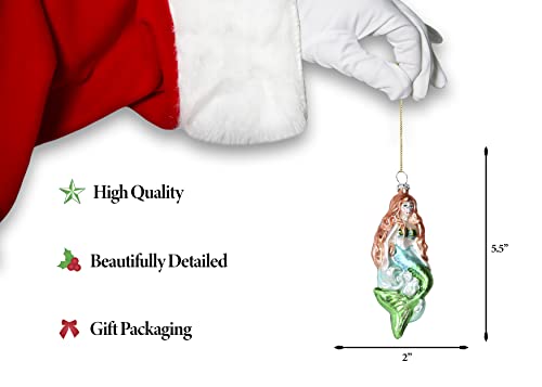 North Star Christmas Green Tail Mermaid Glass Ornament - Holiday Decor