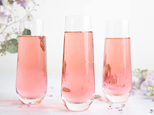 KooK Classic Set of 4 Stemless Champagne Glasses for Mimosa & Prosecco, Clear