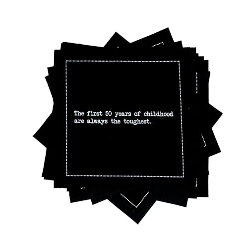 50th Birthday Quotes Cocktail Napkins - Black Cotton Disposable Drink Napkins for Parties & Weddings