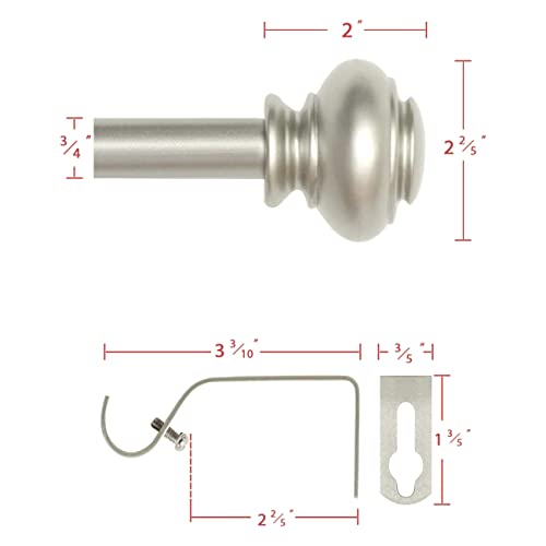 Adjustable Window Curtain Rod Set, 28 to 48 Inches, Nickel Finish