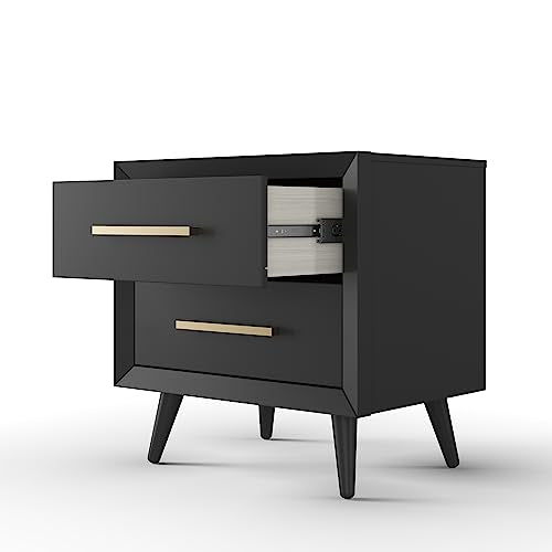 Child Craft Cranbrook Ebony Nightstand - Mid-Century Modern 2-Drawer Bedside Table
