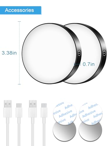 Dimmable Rechargeable LED Tap Light - Magnetic Stick-On Puck Light (2 Pack)