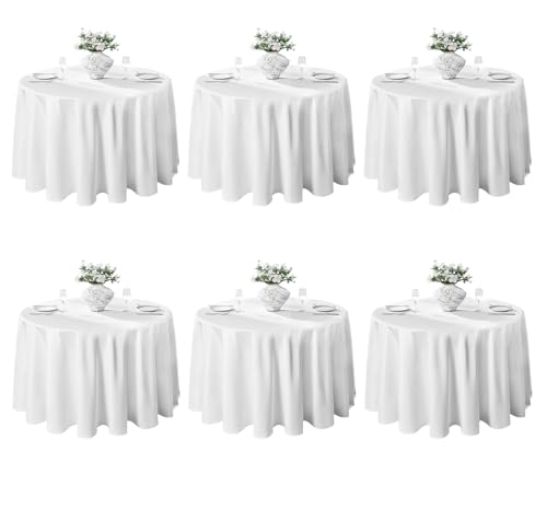 120-Inch Round Polyester Tablecloths - 6 Pack, Stain & Wrinkle Resistant