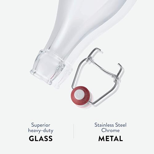 Bormioli Rocco 1L Glass Swing Top Bottles (6 Pack) - Leak-Proof Flip Top Storage Jars