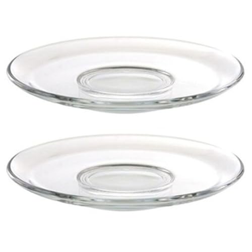 Luzen 2-Pack 90mm Glass Teacup Saucer Plate Set for Coffee, Tea, Desserts