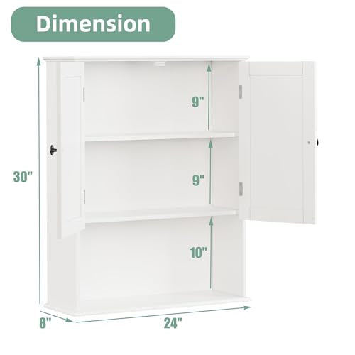 Wall Mounted Bathroom Storage Cabinet with Adjustable Shelf, 30-Inch White