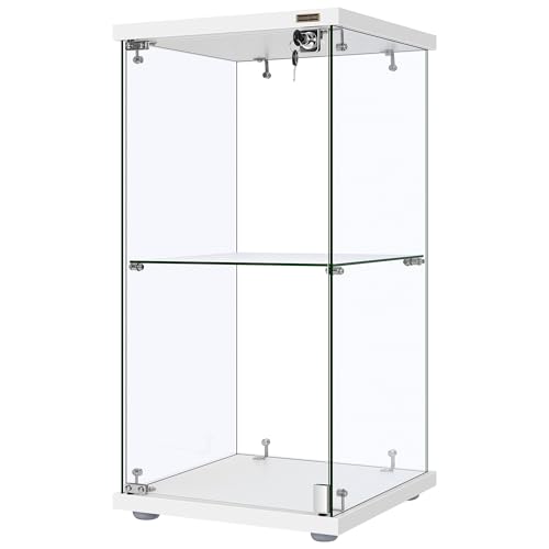 2-Tier Glass Display Cabinet with Lock for Collectibles, 32-Inch Tall