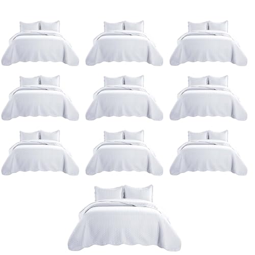 Imperial Rooms Twin Quilt Bedding Set - White Embossed Microfiber 10-Pack