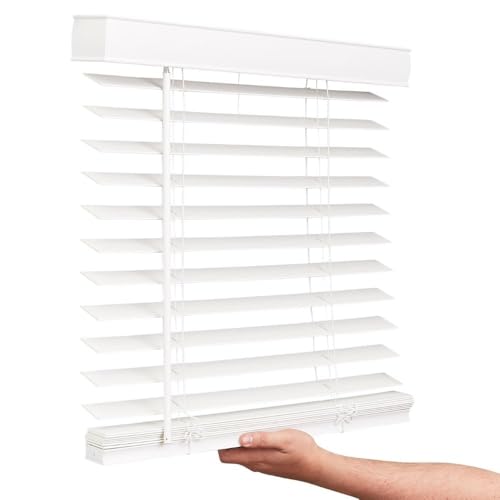 Cordless Faux Wood Blinds 35" x 60" - Smooth Snow White 2" Slats