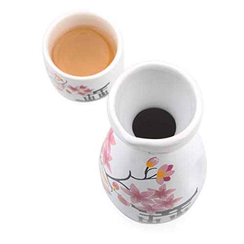 ABuff Japanese Sake Set with 1 Ceramic Tokkuri Bottle & 4 Ochoko Cups - Microwave & Dishwasher Safe