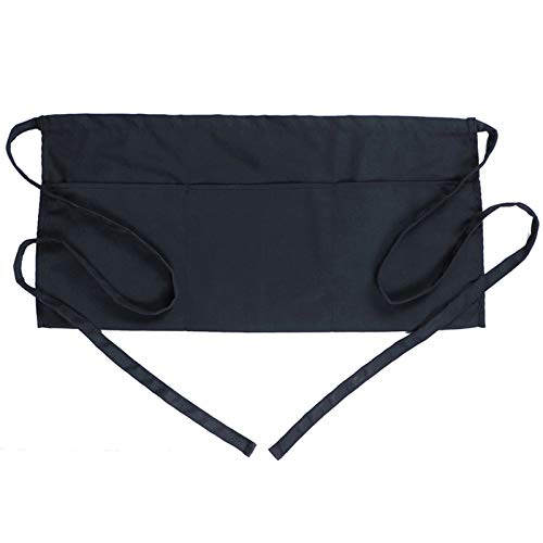 Waist Apron with 3 Pockets - Durable Black Server Apron for Waitstaff