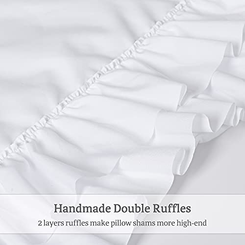 Set of 2 Farmhouse Ruffle Pillow Shams, Standard 20x26 White Boho Pillowcases