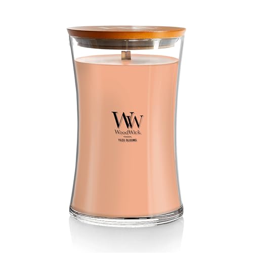 WoodWick Yuzu Blooms Gifts for Women and Men, 21.5 oz Large Hourglass Candle with Crackling Wick