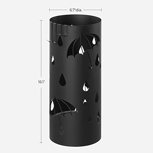 Metal Umbrella Stand with Drip Tray and Hooks, Matte Black Entryway Organizer