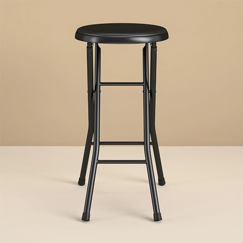 24-Inch Vinyl Padded Folding Stool - Black Portable Counter Stool
