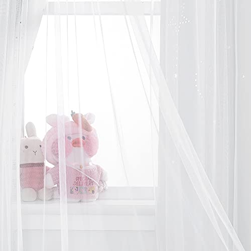 NICETOWN Moon & Star Cut-Out Blackout & Sheer Curtain Panels, 52x63, Greyish White, 2 Pack