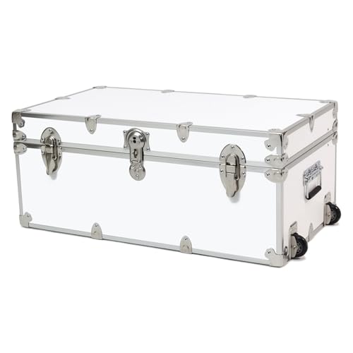 Small Rolling Storage Trunk with Wheels, 30-Inch Heavy-Duty Footlocker
