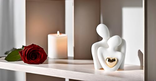 Mini Hugging Couple Ceramic Statue - Romantic Minimalist Home Decor