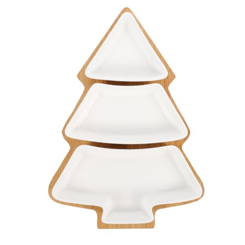 Christmas Tree Ceramic Serving Platter with Bamboo Stand - Holiday Tray