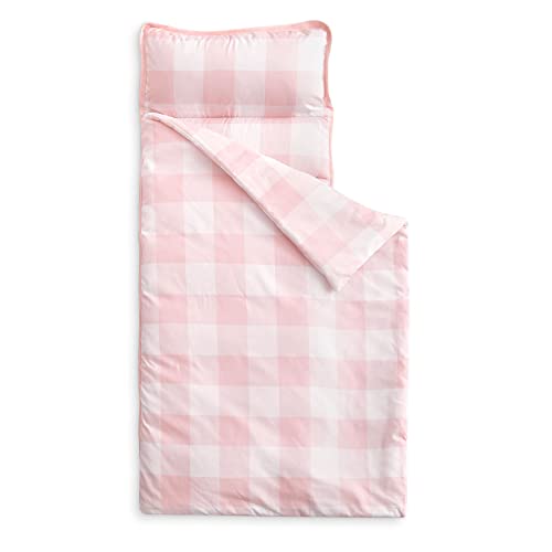Wake In Cloud Toddler Nap Mat with Pillow & Blanket - Gingham Plaid Roll-Up Mat