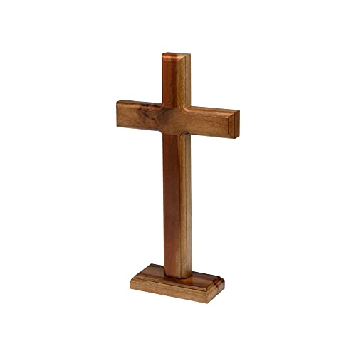10-Inch Standing Wooden Cross, Handcrafted Brazilian Walnut Tabletop Decor