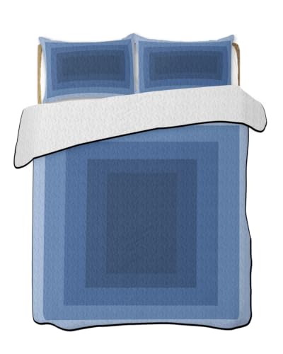 Twin XL 3D Optical Illusion Quilt Bedding Set - Blue Geometric Comforter with Pillowcases