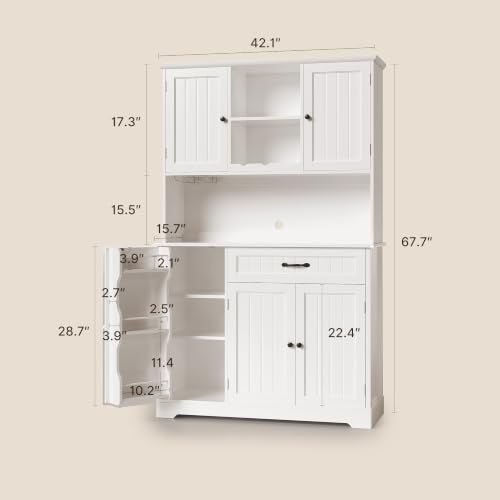 Gizoon White Tall Kitchen Storage Cabinet with Door & Shelves - Modern Kitchen Organizer