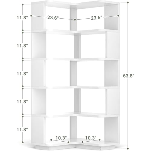 6-Tier L-Shaped Corner Bookshelf, Freestanding Wood Display Storage Stand