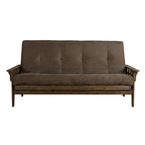 Full Size Futon Sofa Bed with Hardwood Frame in Rustic Walnut