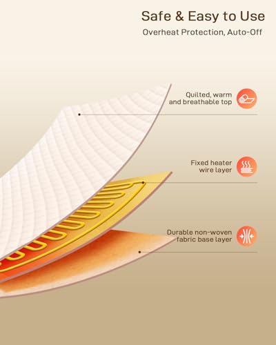 Heated Mattress Pad Twin Size - 8 Heating Settings, Soft & Safe