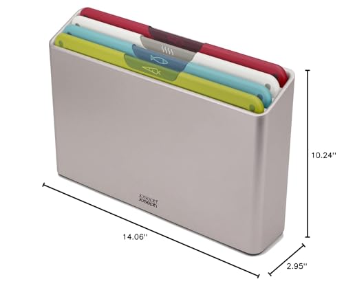 Joseph Joseph Folio 4-Piece Multi Colour coded Cutting Board Set, Slimline case for organized Kitchen storage, Silver