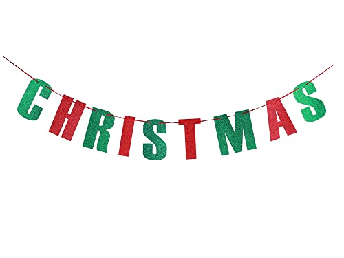 MAGQOO Christmas in July Banner - Red Green Glitter Pre-Strung Garland 16cm Letters