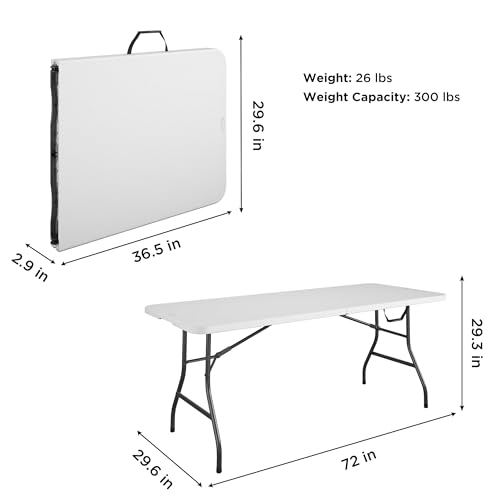 6ft Fold-in-Half Folding Table, Portable Indoor Outdoor Utility Table