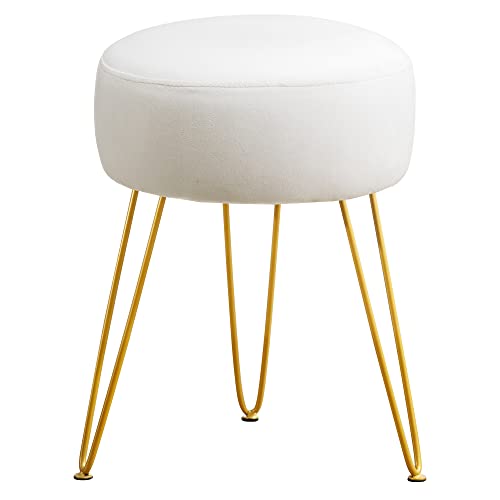 Round Velvet Vanity Stool with Gold Metal Legs, 18-Inch Footrest Ottoman