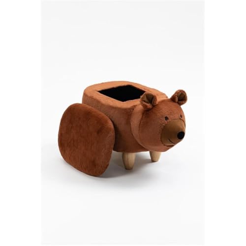 Bear Storage Ottoman with Soft Fur-Like Fabric and Solid Wood Legs
