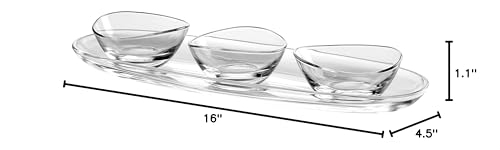 Barski - European Glass - Oval - Serving Tray - Platter - 16" Long - with Three Small Bowls - Bowl is 3.9" Diameter - Use it for Appetizer/Snack/Dips - 4 Piece Set - Made in Europe