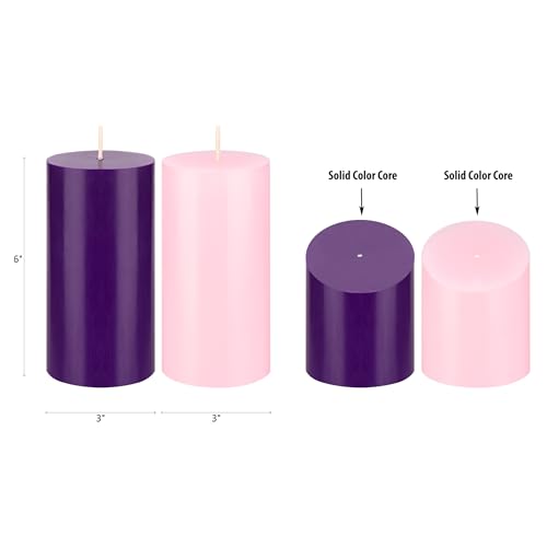 Unscented Christmas Advent Candles Set - Round Pillar, 4 Pack, 3" x 6"