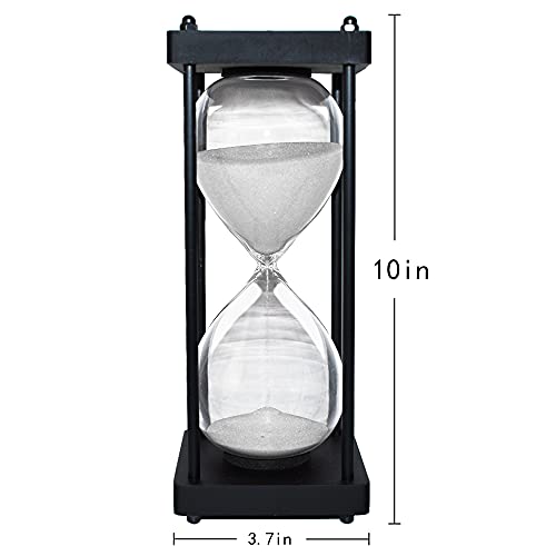 ElaineStore 60-Minute Black Wooden Sand Timer, White Sand, 10x3.7 inch, Decorative Kitchen & Gift