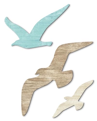 3-Piece Wooden Seagull Wall Decor Set - Rustic Coastal Beach Wall Art