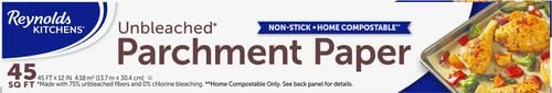 Reynolds Kitchens Unbleached Parchment Paper Roll - Non-Stick & Oven Safe up to 425°F | 45 Feet x 12 Inches (Pack of 3)