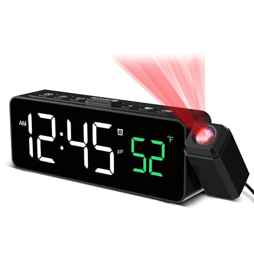 Digital Projection Alarm Clock with Ceiling Display and Temperature Monitor