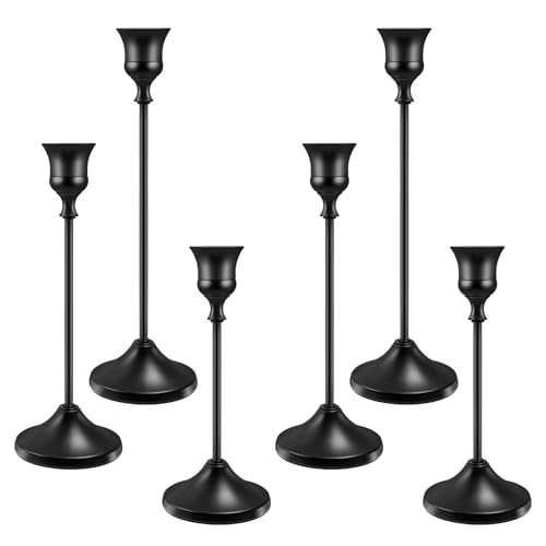 Metal Taper Candle Holders Set of 6 - Black Decorative Holders for Home Decor
