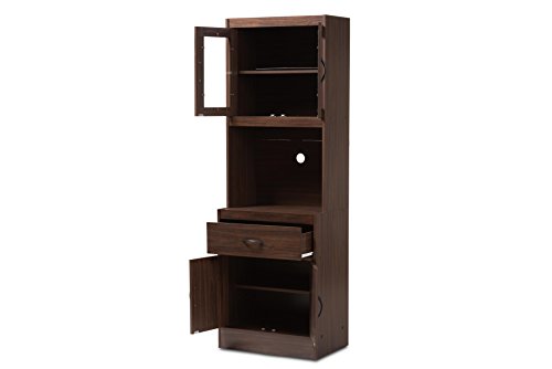 Modern Kitchen Hutch Cabinet with Microwave Compartment, Walnut Brown